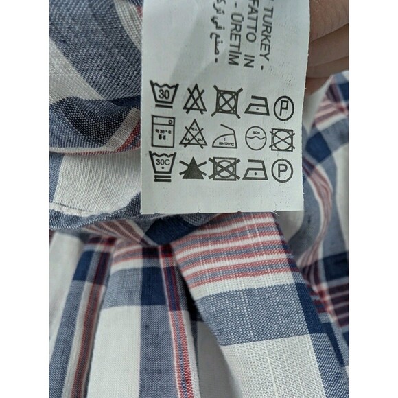 Zara White Red Blue Plaid VNeck Fit Flare Pleat Tunic Midi Dress Sz S Cottage175 - Picture 6 of 8